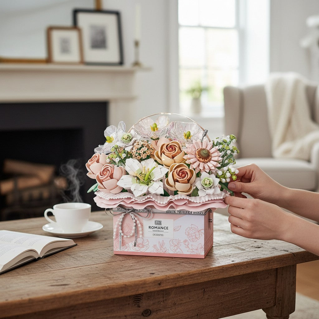 Bouquet Basket with Fairy Lights