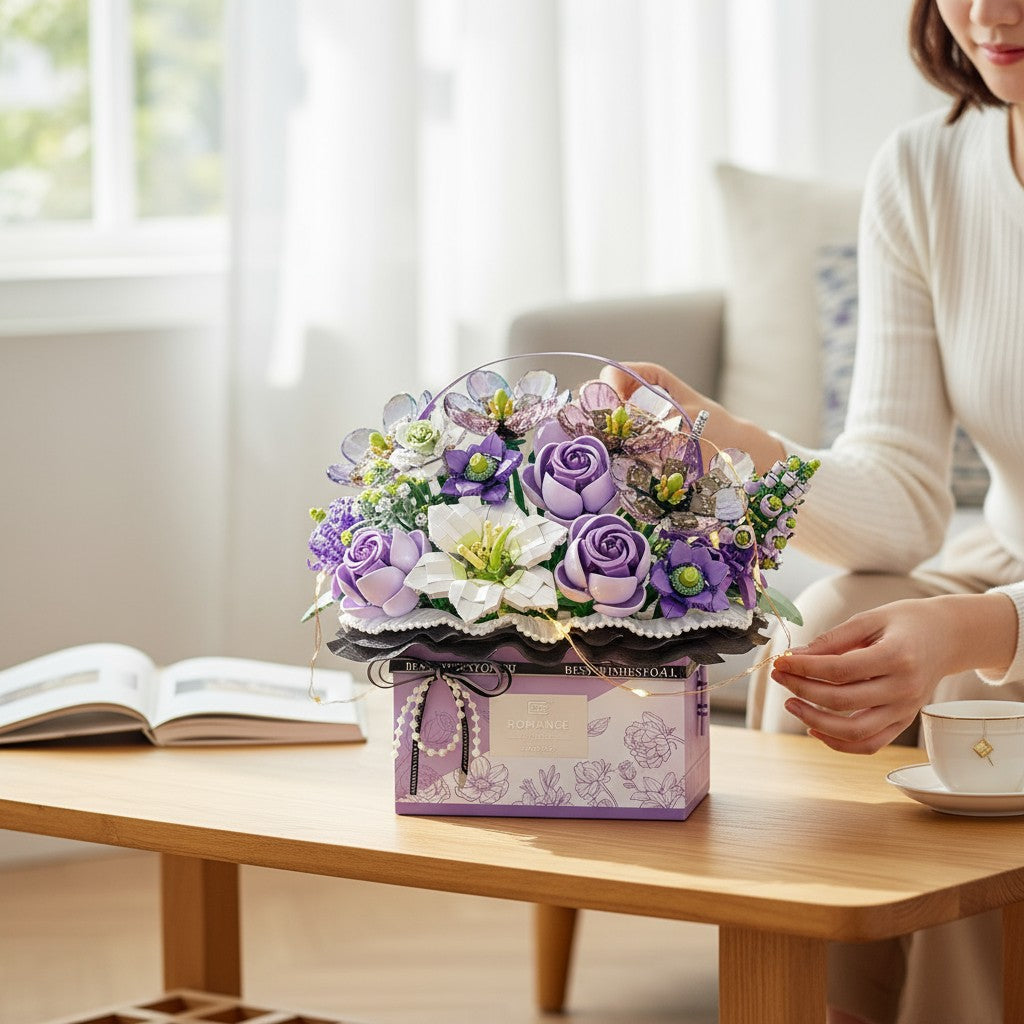 Bouquet Basket with Fairy Lights
